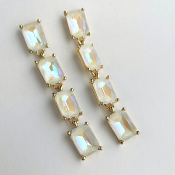 Long White Opal Crystal chandelier earrings in gold tone - Picture 2 of 8